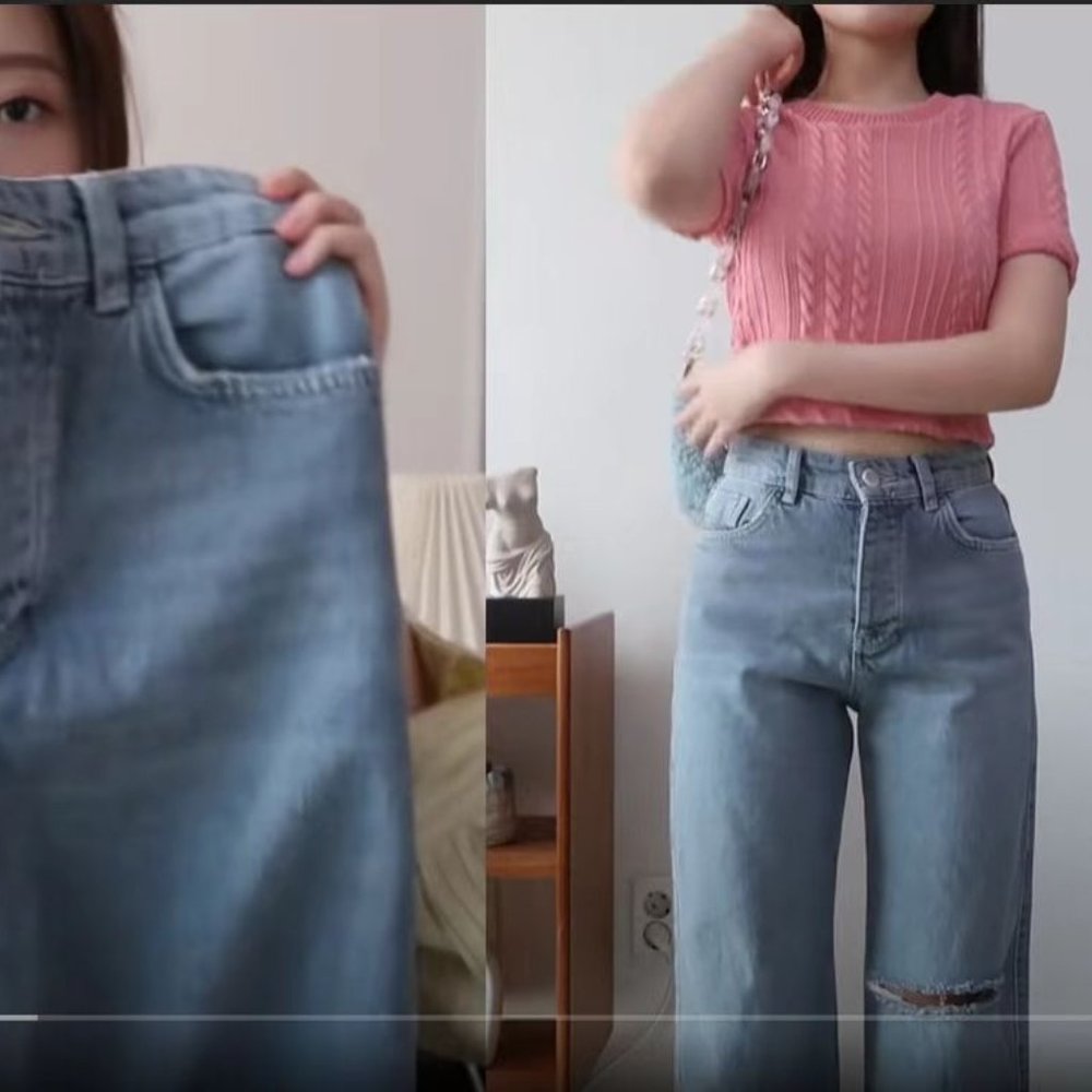 Zara gray wide ripped Jeans high rise